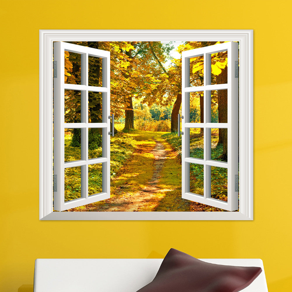 3D Window Forest Birch Tree View Wall Stickers Wall Mural Decals wall