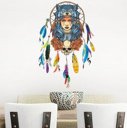 Indian Wolf Headdress Full Color Girl Wall Stickers Wall Decorative Creative Removable Wall Stickers