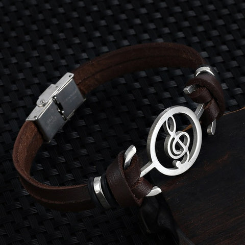 Musical Bracelet  2017 new fashion Design stainless steel Genuine Leather Bracelets For Women Men Charm Jewelry Bangle pulseira