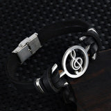 Musical Bracelet  2017 new fashion Design stainless steel Genuine Leather Bracelets For Women Men Charm Jewelry Bangle pulseira