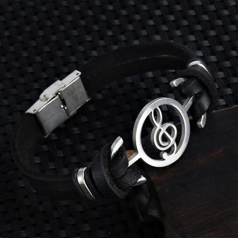 Musical Bracelet  2017 new fashion Design stainless steel Genuine Leather Bracelets For Women Men Charm Jewelry Bangle pulseira