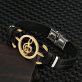Musical Bracelet  2017 new fashion Design stainless steel Genuine Leather Bracelets For Women Men Charm Jewelry Bangle pulseira
