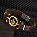 Musical Bracelet  2017 new fashion Design stainless steel Genuine Leather Bracelets For Women Men Charm Jewelry Bangle pulseira
