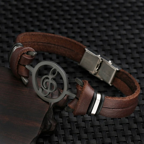 Musical Bracelet  2017 new fashion Design stainless steel Genuine Leather Bracelets For Women Men Charm Jewelry Bangle pulseira