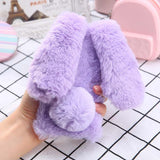 Fashion Soft Fluffy Wool Hair Fur Long Ear Rabbit Phone Cases for iphone 7 6 6s Plus Cover Bling Diamond Bow elegant Fitted Case