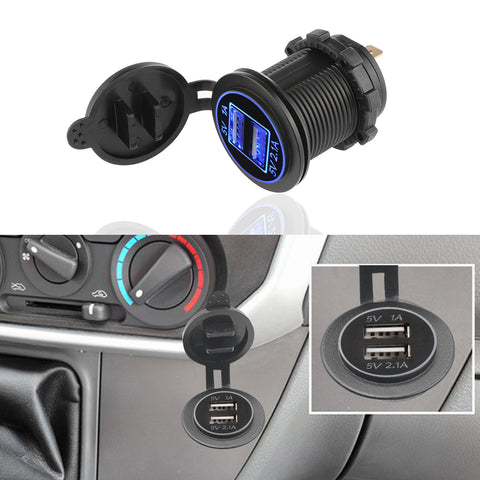 LED Car 3.1A Dual USB Socket Charger Power Adapter Outlet Power 12-24V Modification Accessory for Auto Truck ATV Boat Motorcycle Charge Mobile Phone Tablet