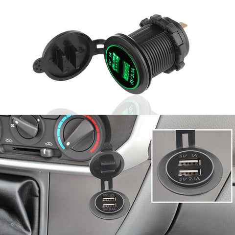 LED Car 3.1A Dual USB Socket Charger Power Adapter Outlet Power 12-24V Modification Accessory for Auto Truck ATV Boat Motorcycle Charge Mobile Phone Tablet