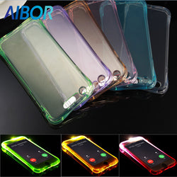 AIBOR LED Flash Lighting Up Phone Case for iPhone 5 5S SE X 6 7 6S 8 Plus Remind Incoming Call Light Soft TPU Transparent Cover