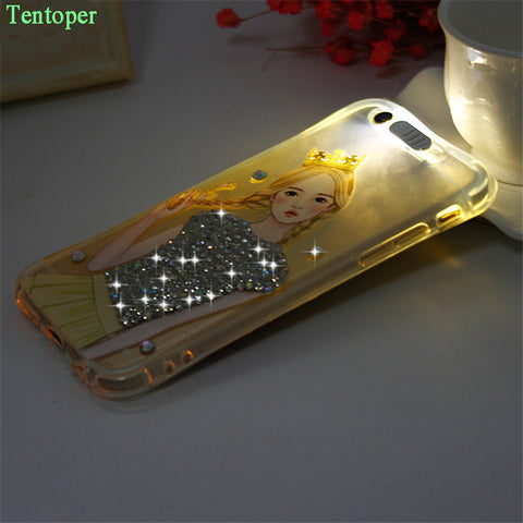 For iPhone 7 LED Light Call Flashing Soft TPU Case For iPhone 7 6 6S Plus Clear Transparent Shiny Diamond Shockproof Back Cover